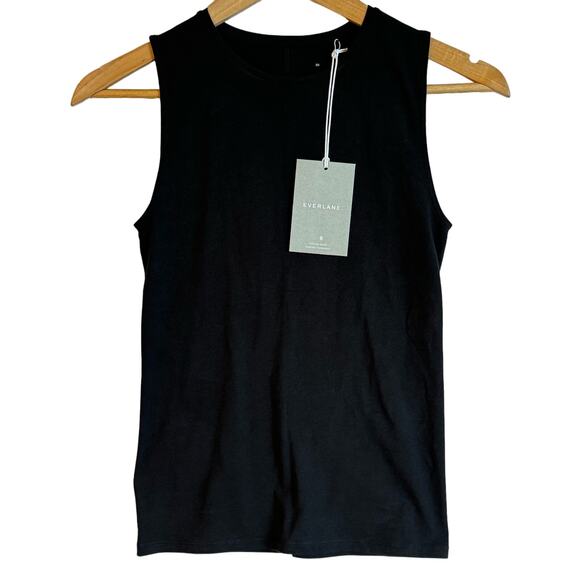 Everlane The Supima Form Stretch Tank Size Extra Small Black High Neck NWT - Picture 3 of 11